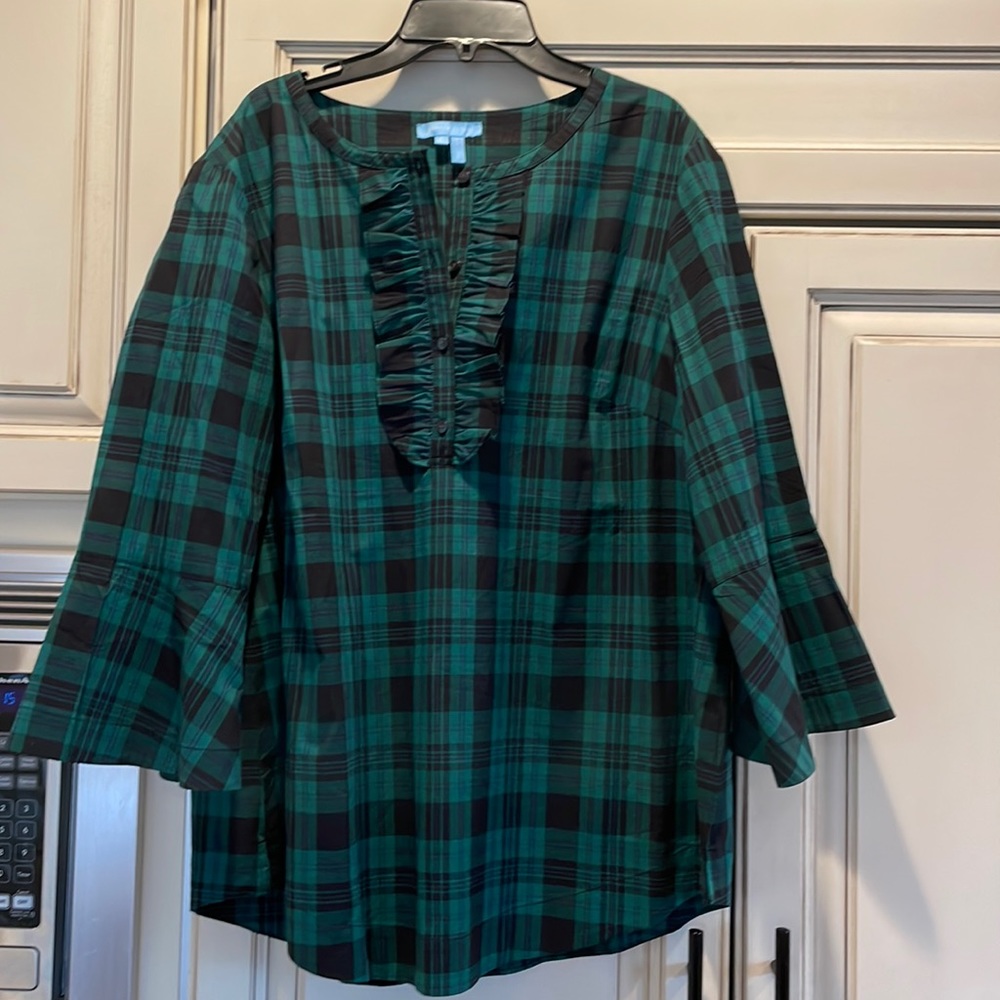 Draper James tunic top holiday plaid large nwot